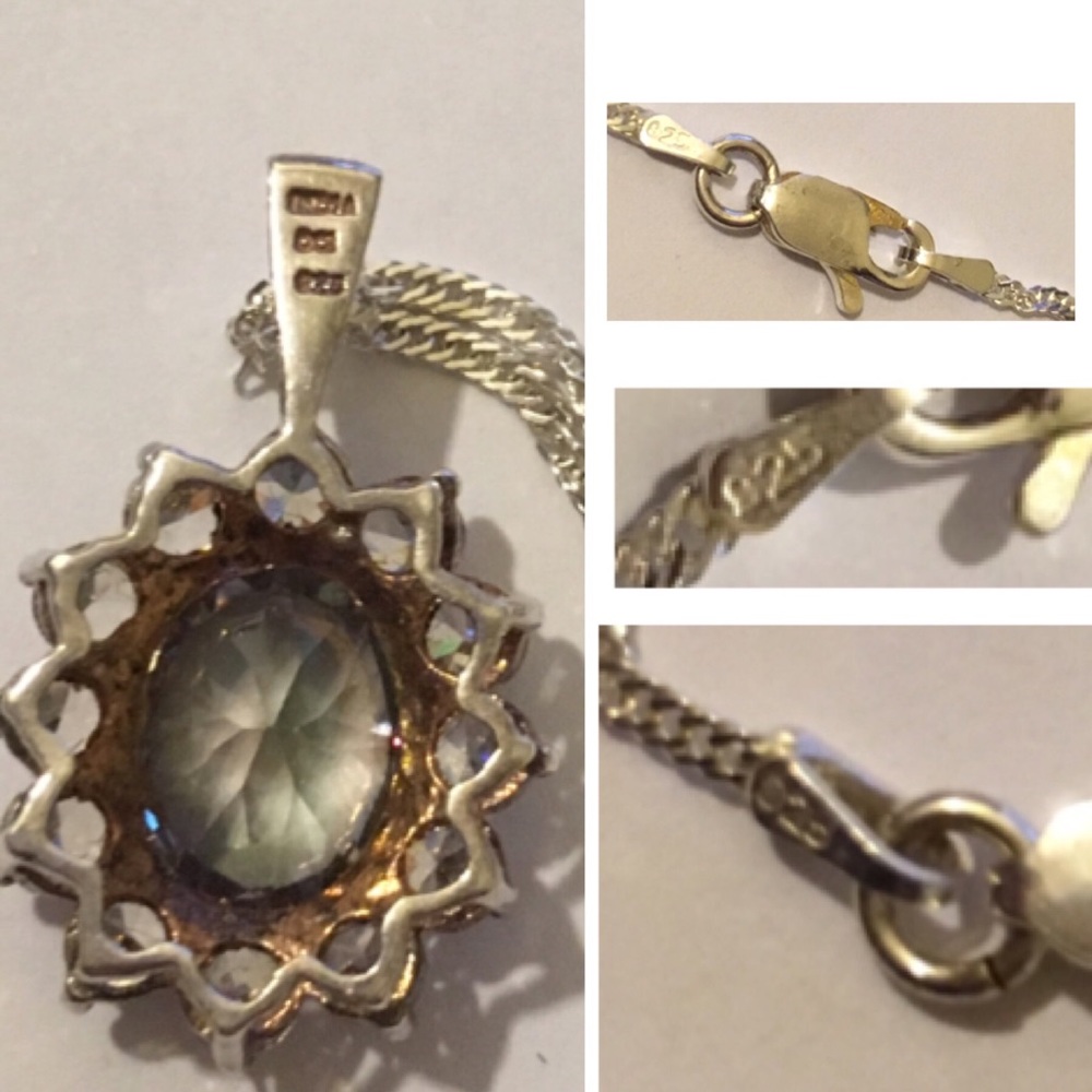 Mystical Rainbow Crystal Solid 925 Stamped Sterling Silver Pendant Necklace - Picture 9 of 13